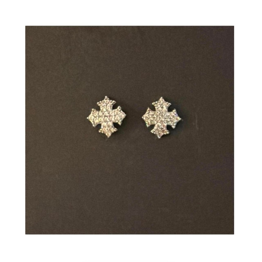 Silver Toned Cubic Zirconia Shield Stud Earrings - brand new